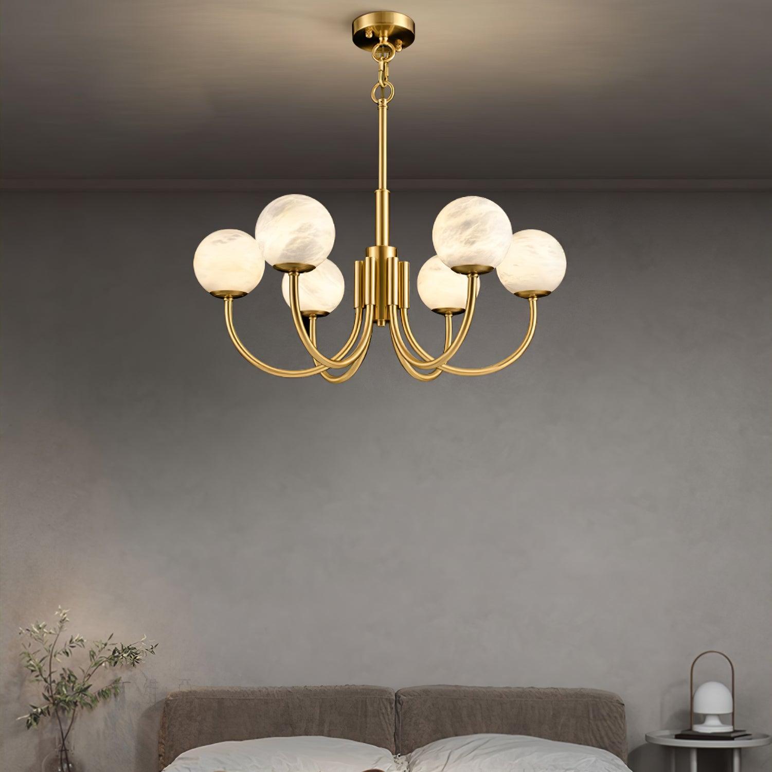 Mjolkuvys Moderne Minimaliste Globe Laiton Albâtre Lustre - Neutralighting
