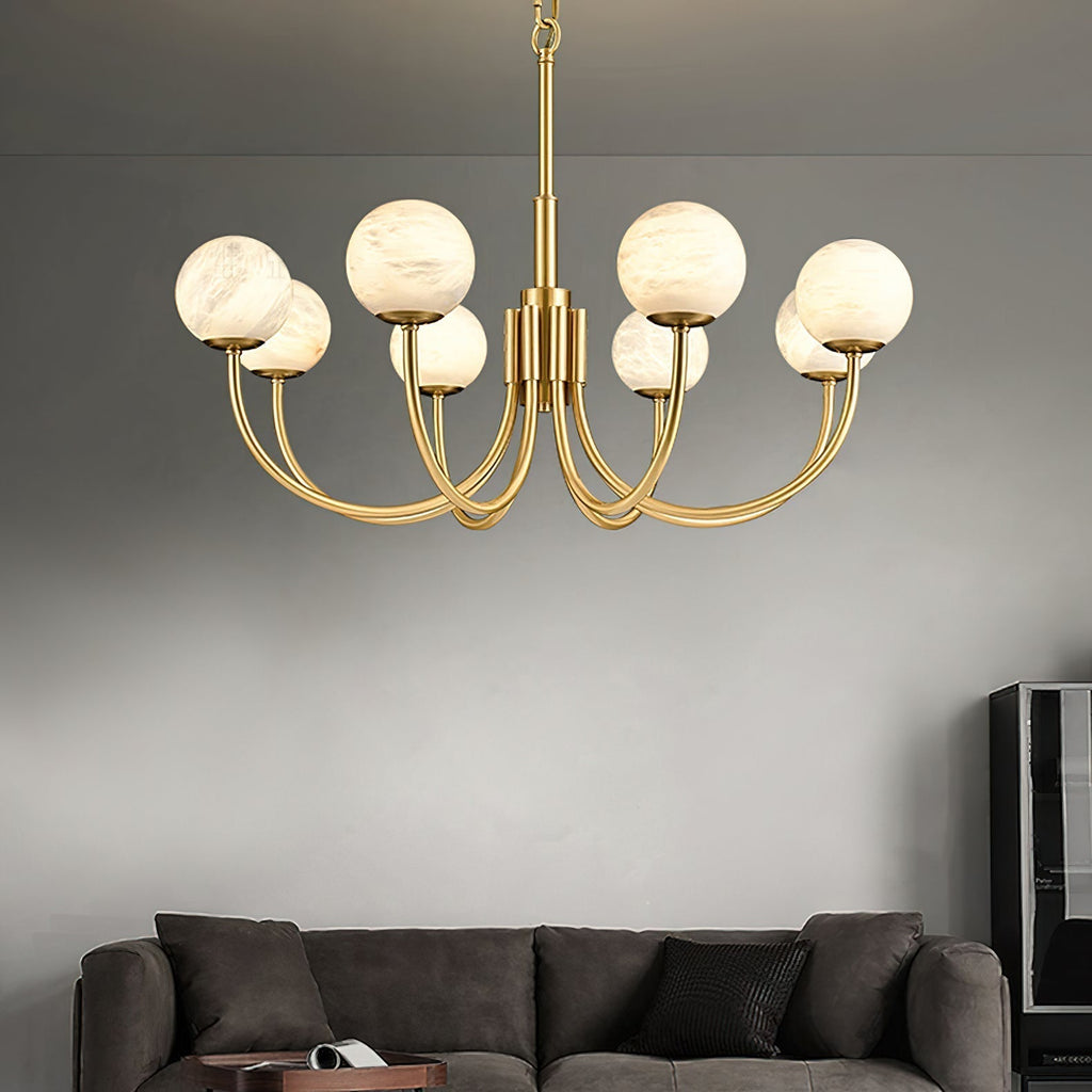 Mjolkuvys Moderne Minimaliste Globe Laiton Albâtre Lustre - Neutralighting