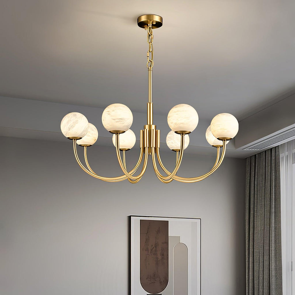 Mjolkuvys Moderne Minimaliste Globe Laiton Albâtre Lustre - Neutralighting