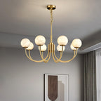 Mjolkuvys Moderne Minimaliste Globe Laiton Albâtre Lustre - Neutralighting