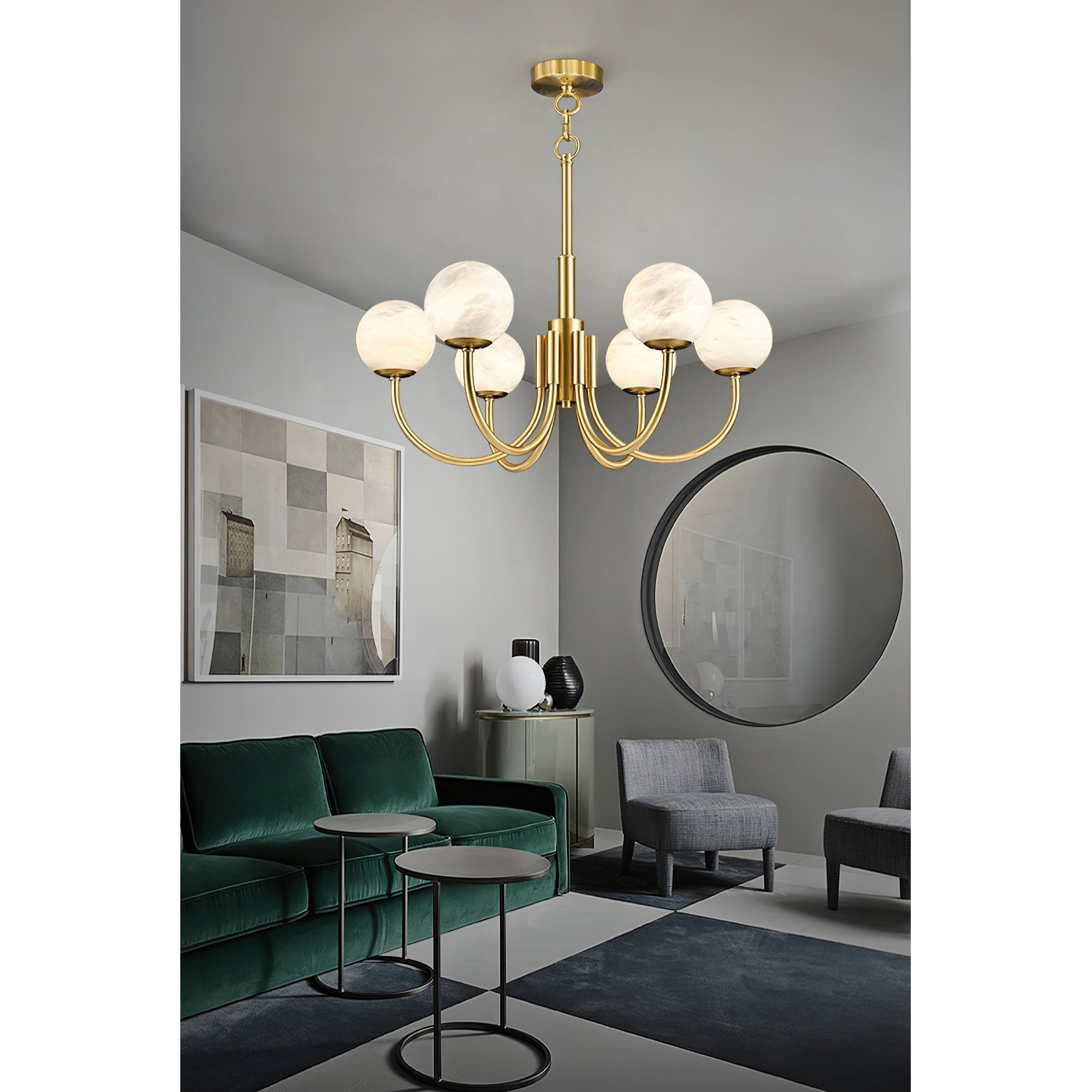 Mjolkuvys Moderne Minimaliste Globe Laiton Albâtre Lustre - Neutralighting