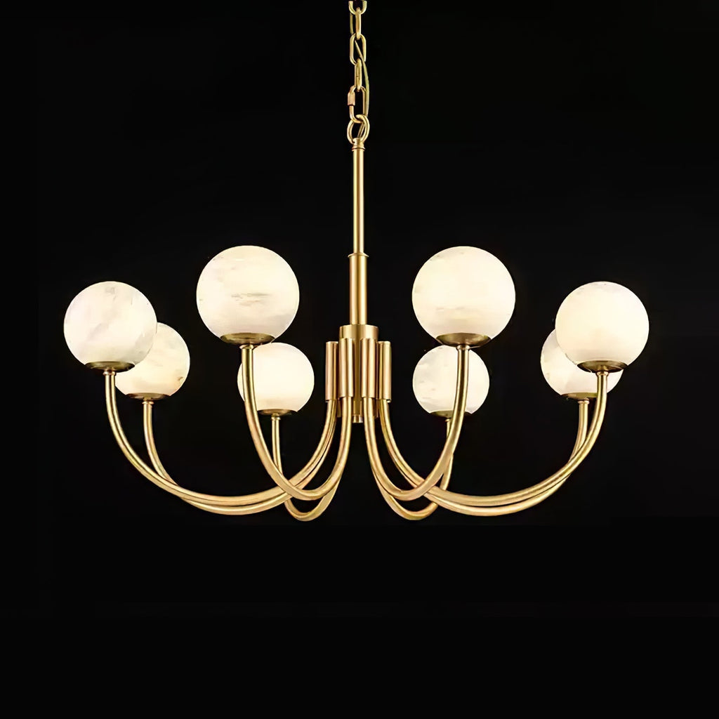 Mjolkuvys Moderne Minimaliste Globe Laiton Albâtre Lustre - Neutralighting