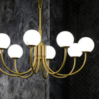 Mjolkuvys Moderne Minimaliste Globe Laiton Albâtre Lustre - Neutralighting