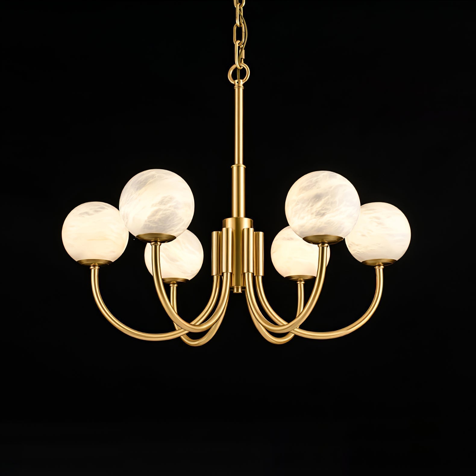 Mjolkuvys Moderne Minimaliste Globe Laiton Albâtre Lustre - Neutralighting