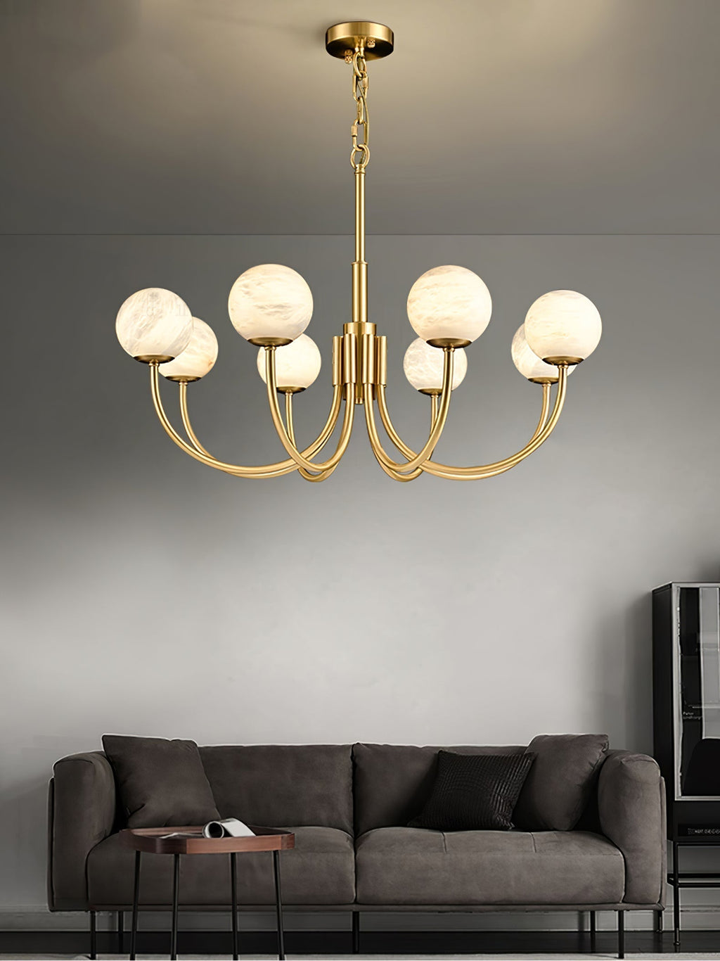 Mjolkuvys Moderne Minimaliste Globe Laiton Albâtre Lustre - Neutralighting