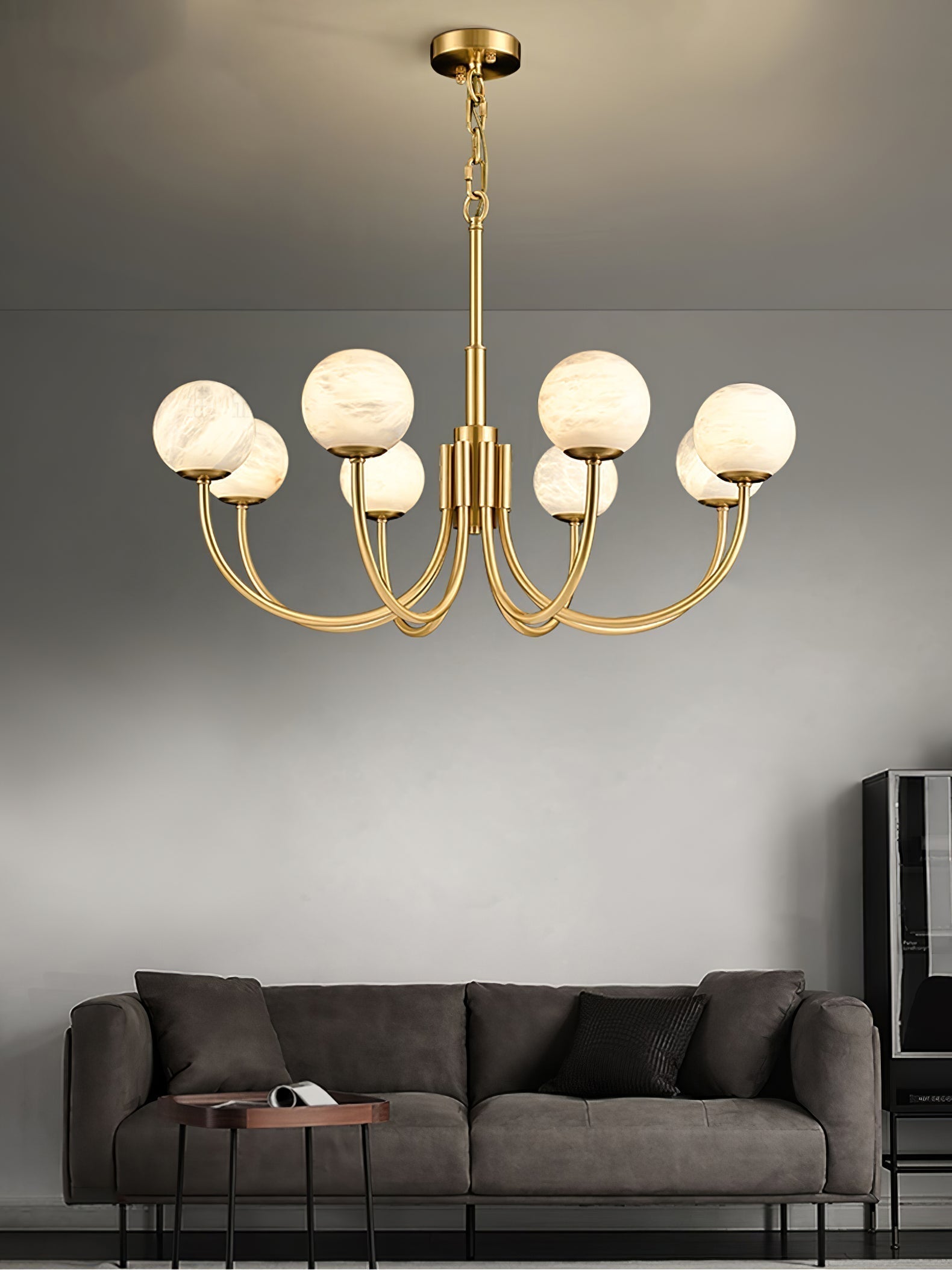 Mjolkuvys Moderne Minimaliste Globe Laiton Albâtre Lustre - Neutralighting