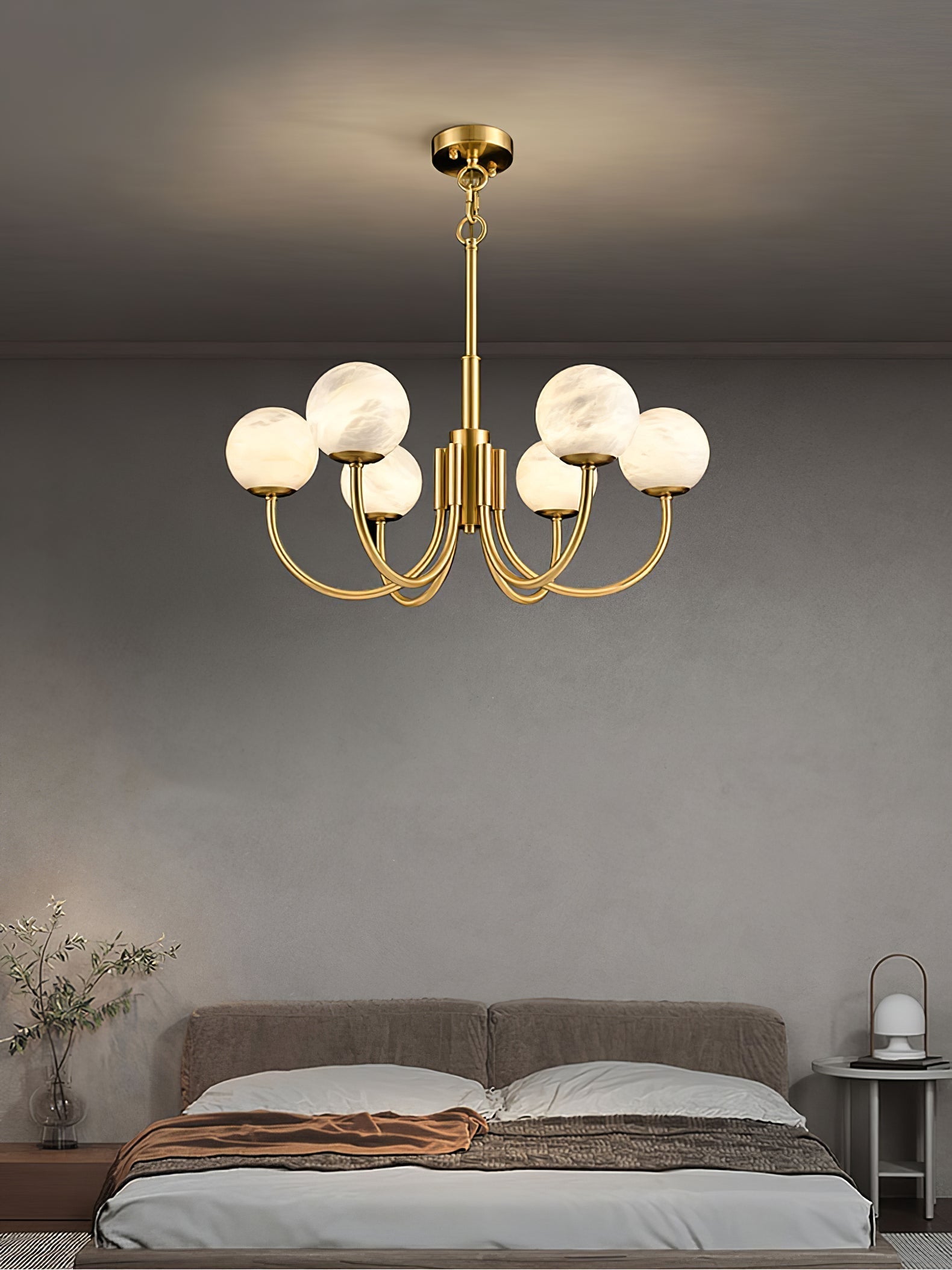 Mjolkuvys Moderne Minimaliste Globe Laiton Albâtre Lustre - Neutralighting
