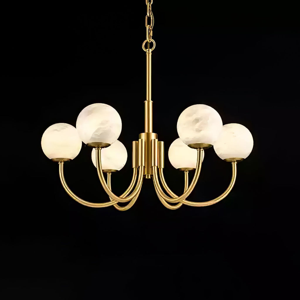 Mjolkuvys Moderne Minimaliste Globe Laiton Albâtre Lustre - Neutralighting