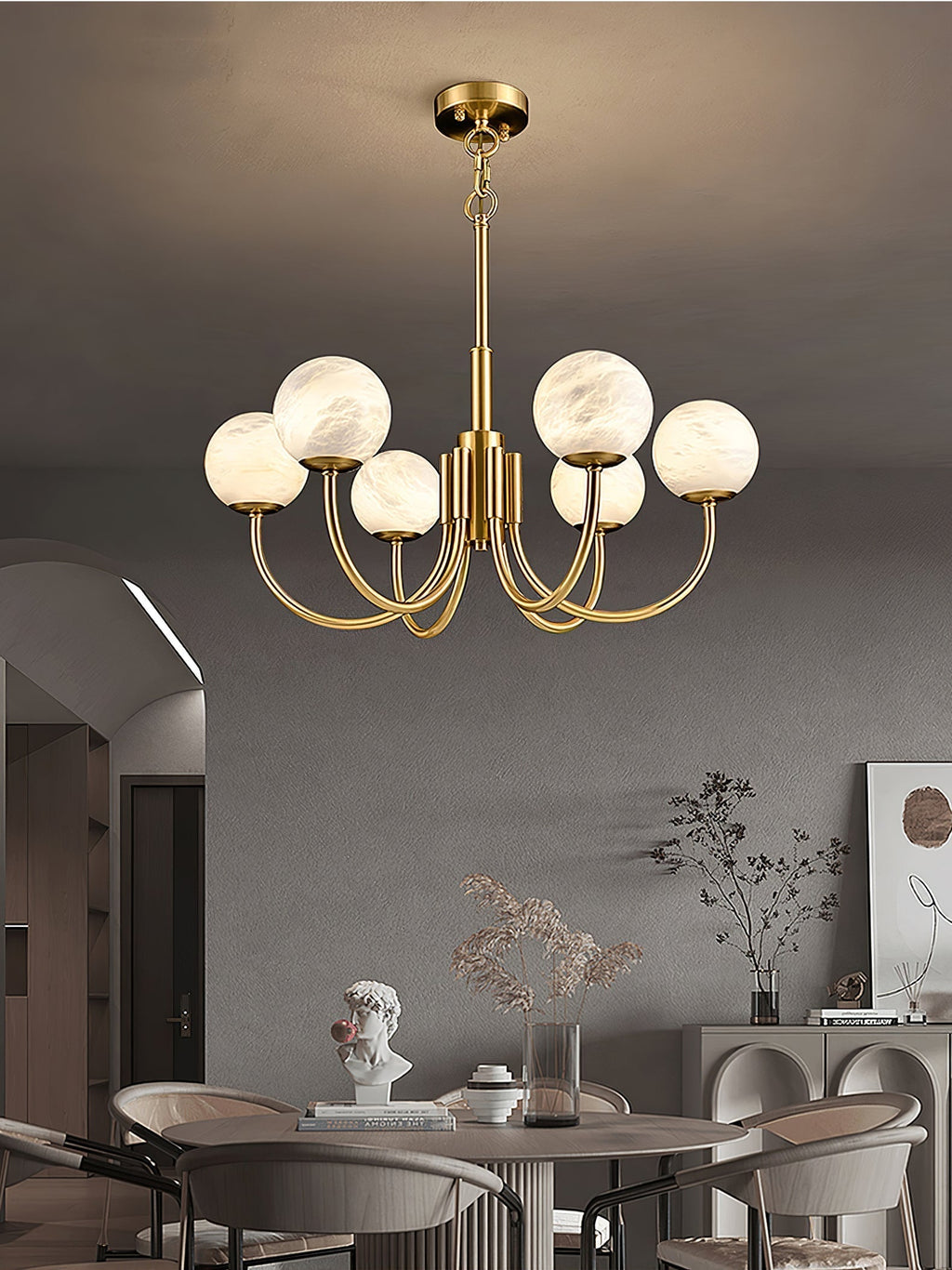 Mjolkuvys Moderne Minimaliste Globe Laiton Albâtre Lustre - Neutralighting