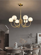 Mjolkuvys Moderne Minimaliste Globe Laiton Albâtre Lustre - Neutralighting