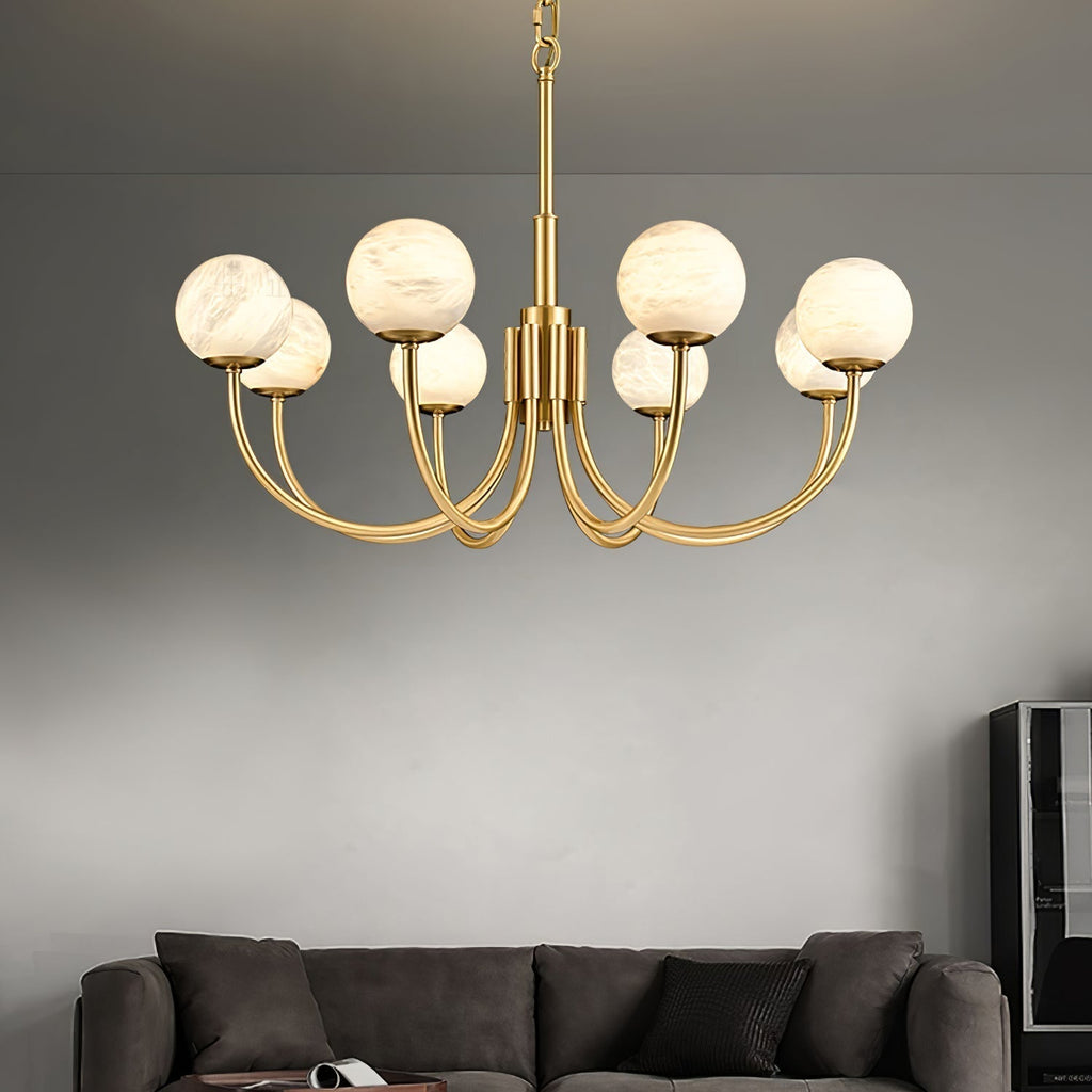 Mjolkuvys Moderne Minimaliste Globe Laiton Albâtre Lustre - Neutralighting