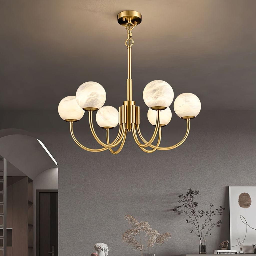 Mjolkuvys Moderne Minimaliste Globe Laiton Albâtre Lustre - Neutralighting