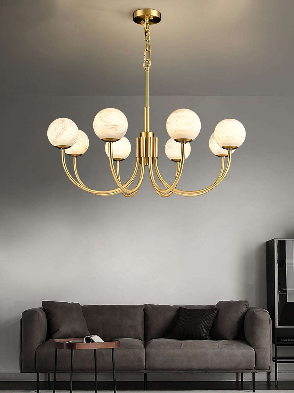 Mjolkuvys Moderne Minimaliste Globe Laiton Albâtre Lustre - Neutralighting