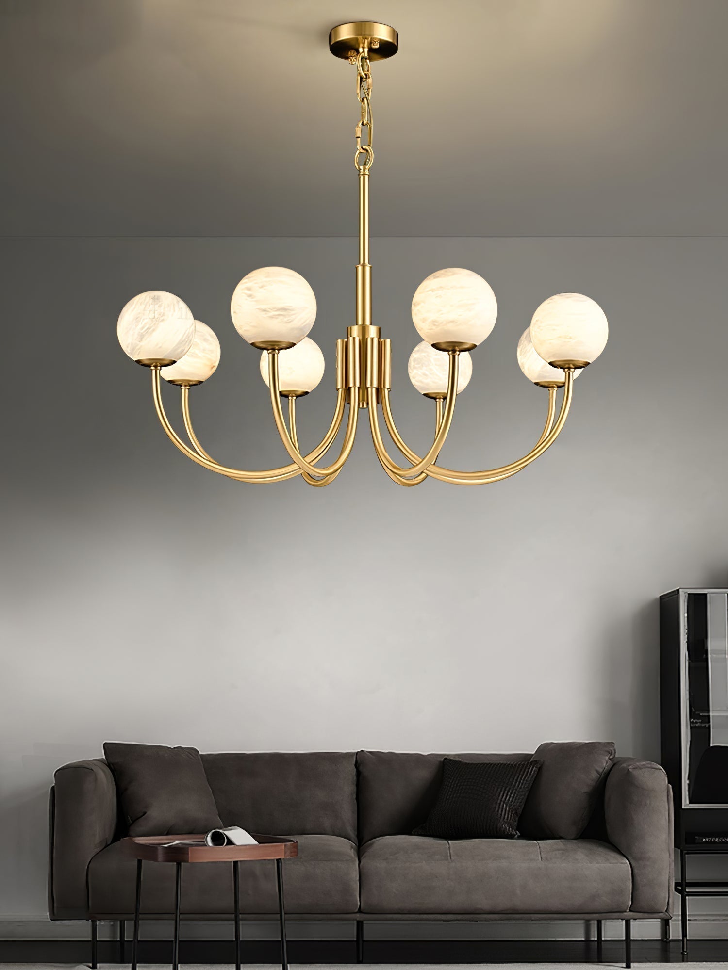 Mjolkuvys Moderne Minimaliste Globe Laiton Albâtre Lustre - Neutralighting