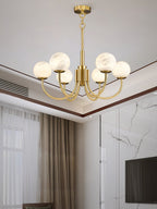Mjolkuvys Moderne Minimaliste Globe Laiton Albâtre Lustre - Neutralighting