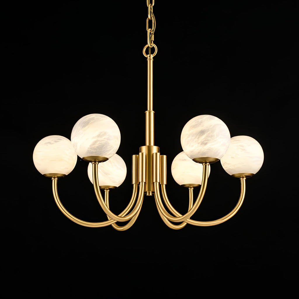 Mjolkuvys Moderne Minimaliste Globe Laiton Albâtre Lustre - Neutralighting