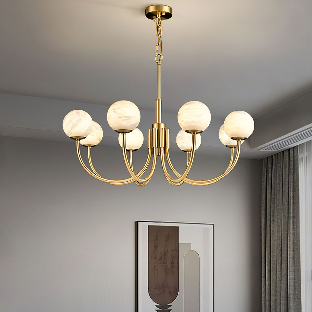 Mjolkuvys Moderne Minimaliste Globe Laiton Albâtre Lustre - Neutralighting