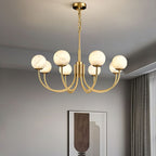 Mjolkuvys Moderne Minimaliste Globe Laiton Albâtre Lustre - Neutralighting