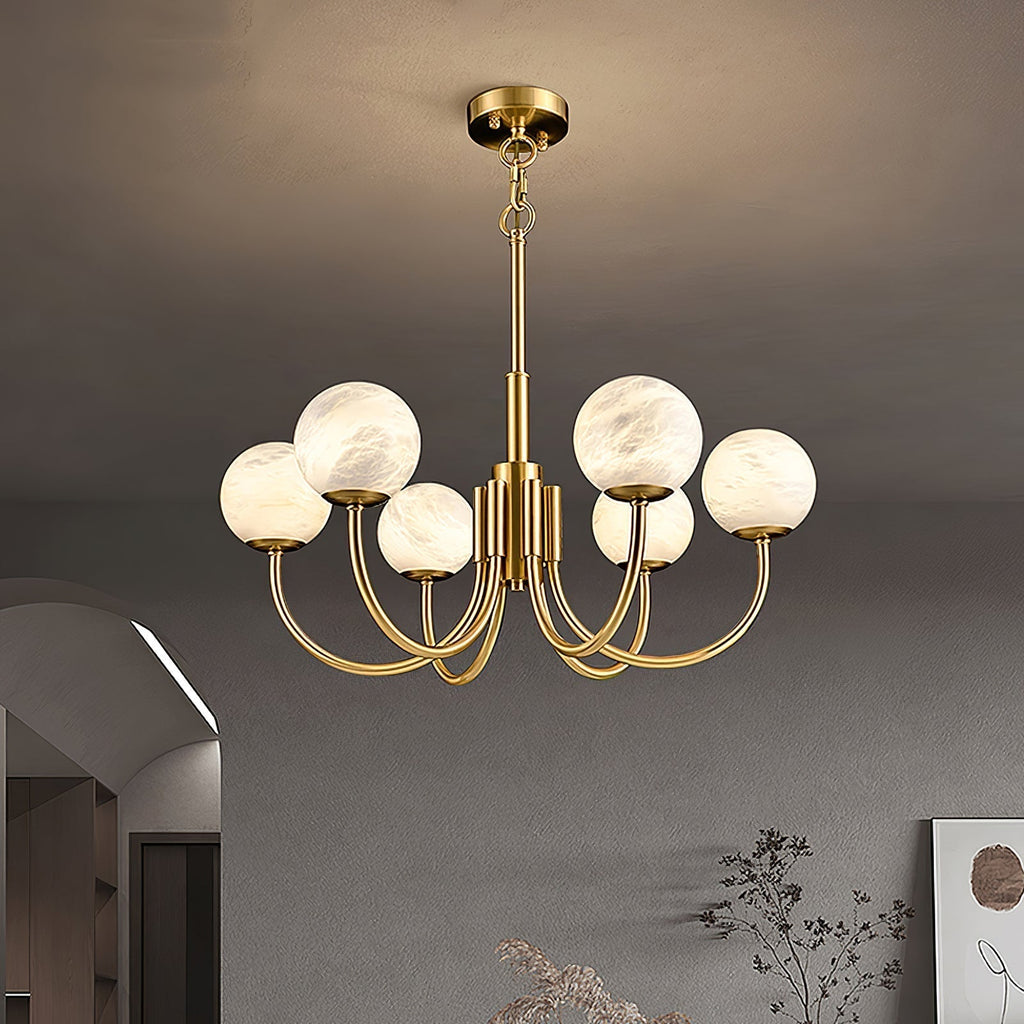 Mjolkuvys Moderne Minimaliste Globe Laiton Albâtre Lustre - Neutralighting