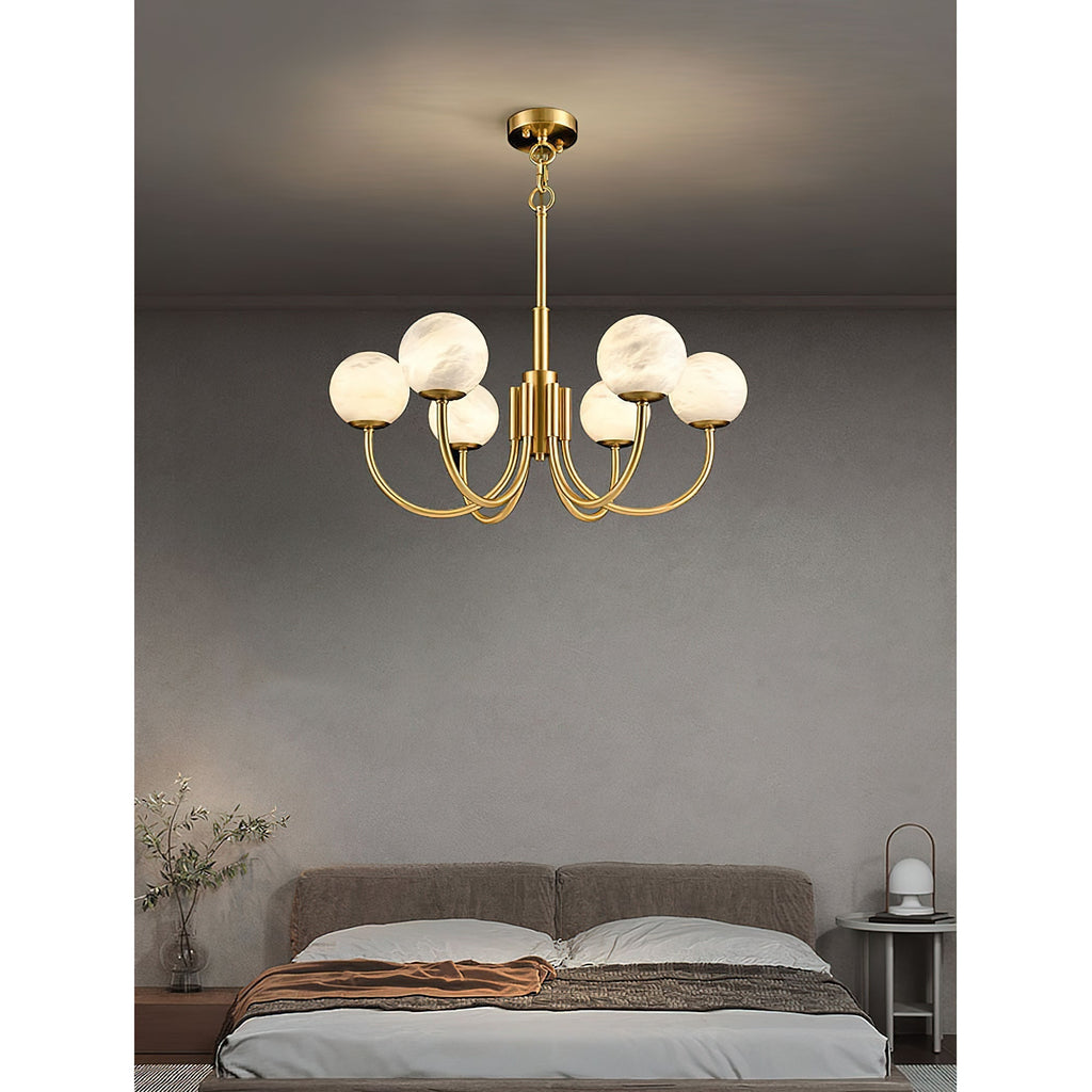 Mjolkuvys Moderne Minimaliste Globe Laiton Albâtre Lustre - Neutralighting