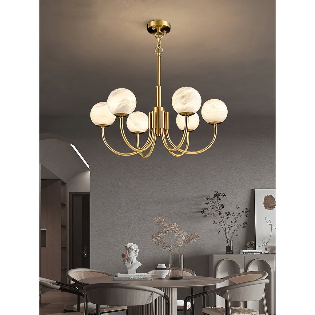 Mjolkuvys Moderne Minimaliste Globe Laiton Albâtre Lustre - Neutralighting