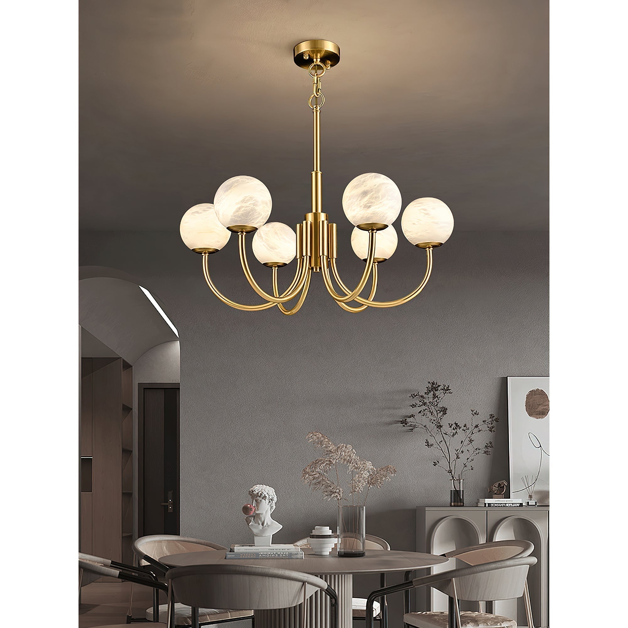 Mjolkuvys Moderne Minimaliste Globe Laiton Albâtre Lustre - Neutralighting
