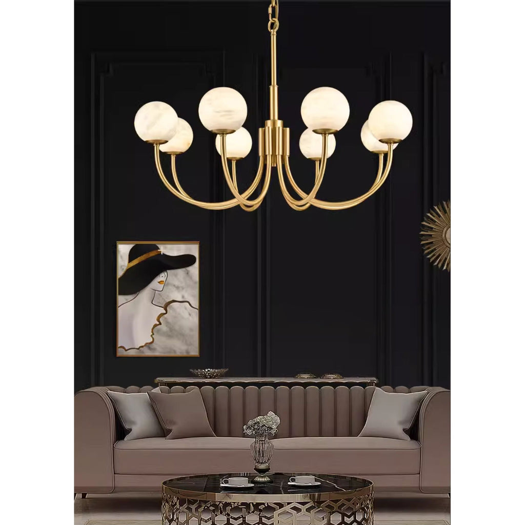 Mjolkuvys Moderne Minimaliste Globe Laiton Albâtre Lustre - Neutralighting