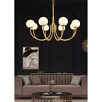 Mjolkuvys Moderne Minimaliste Globe Laiton Albâtre Lustre - Neutralighting