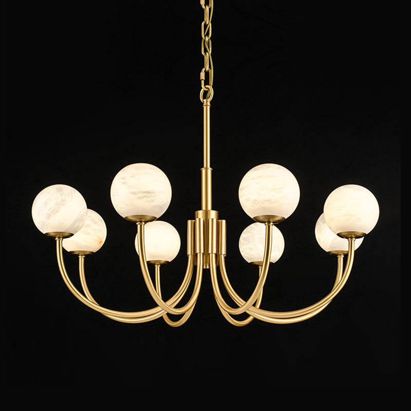 Mjolkuvys Moderne Minimaliste Globe Laiton Albâtre Lustre - Neutralighting