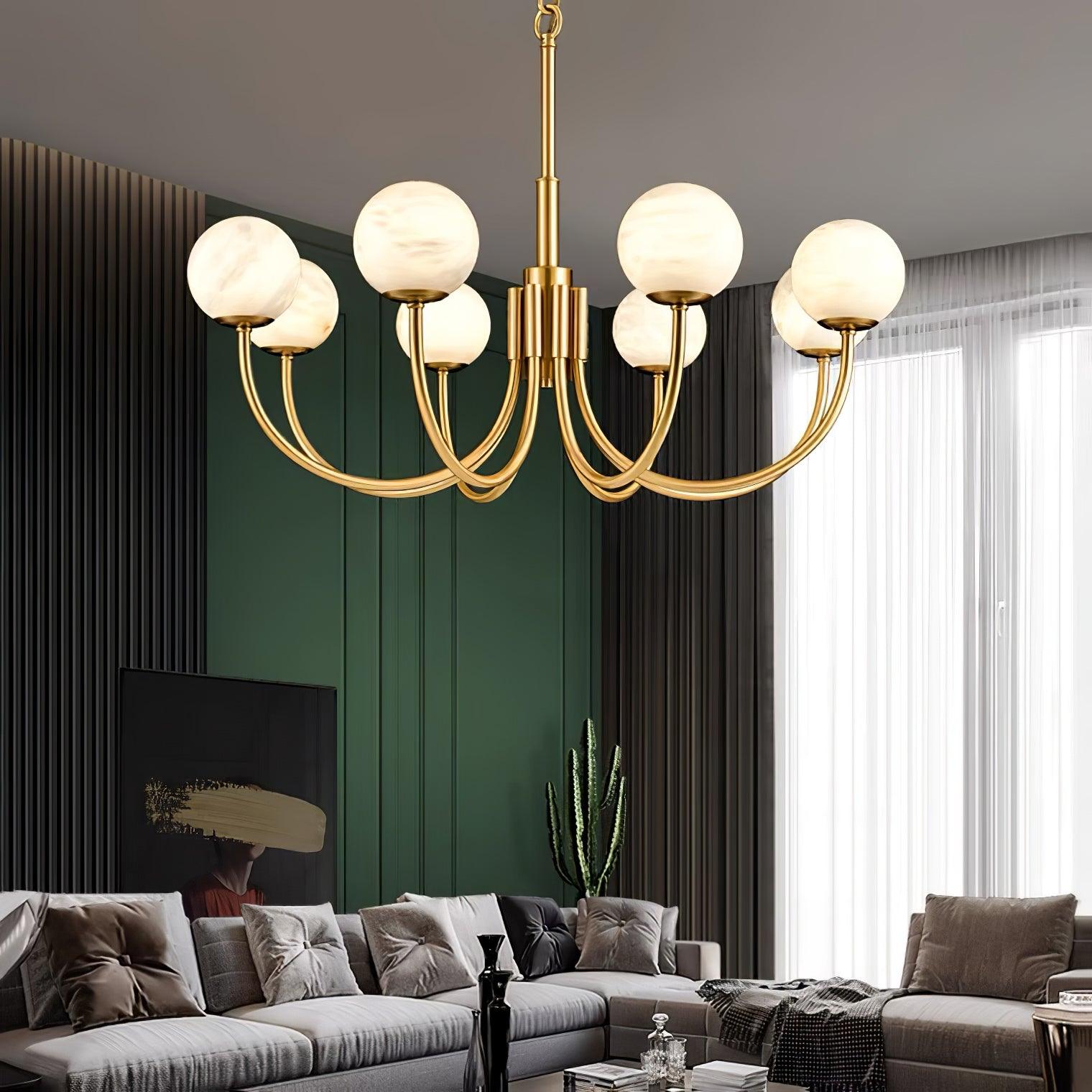 Mjolkuvys Moderne Minimaliste Globe Laiton Albâtre Lustre - Neutralighting