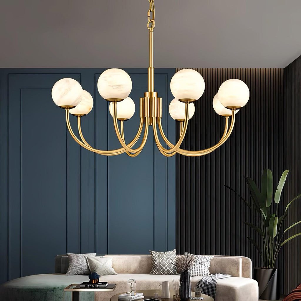 Mjolkuvys Moderne Minimaliste Globe Laiton Albâtre Lustre - Neutralighting