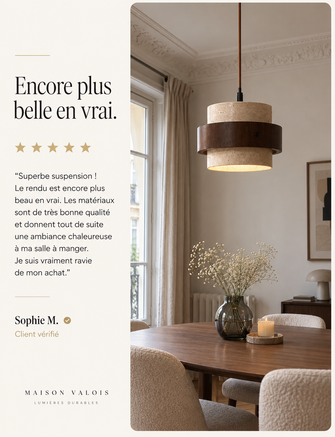 Suspension Travertin Isaline pour Salon - Matière Naturelle & Esprit Serein