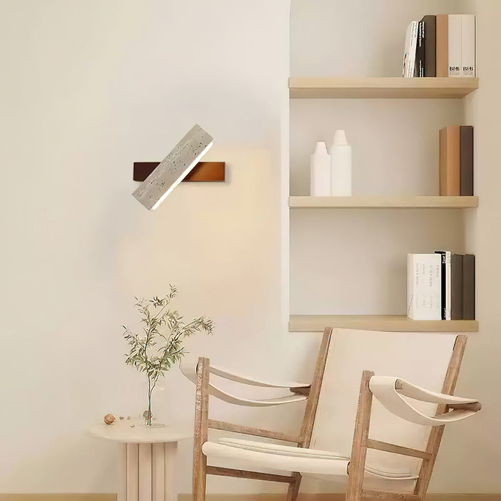 Ostruvyo Moderne Minimaliste Linéaire Noyer Travertin Applique Murale - Neutralighting