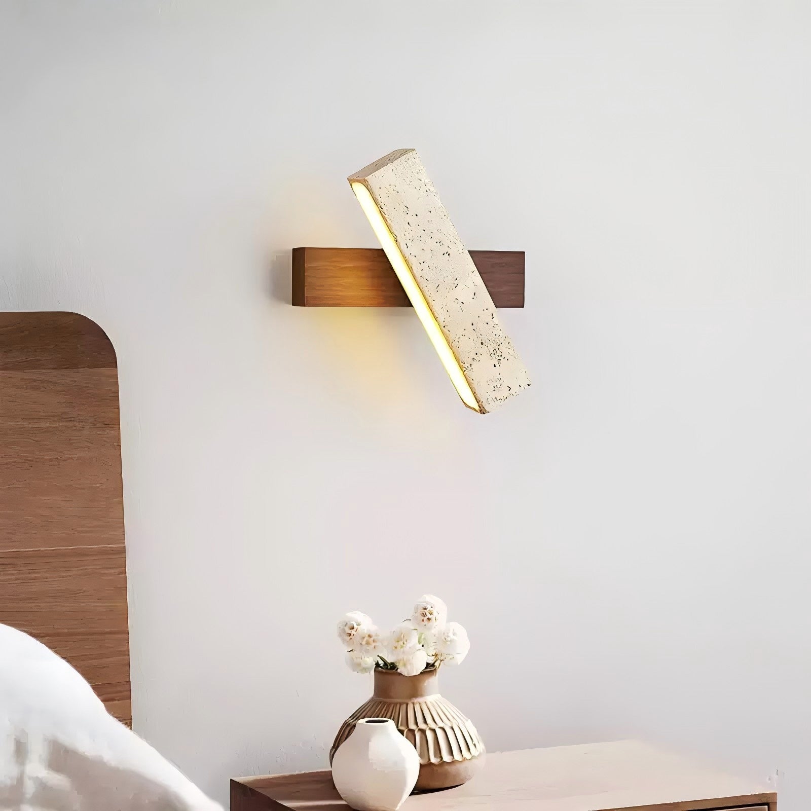 Ostruvyo Moderne Minimaliste Linéaire Noyer Travertin Applique Murale - Neutralighting
