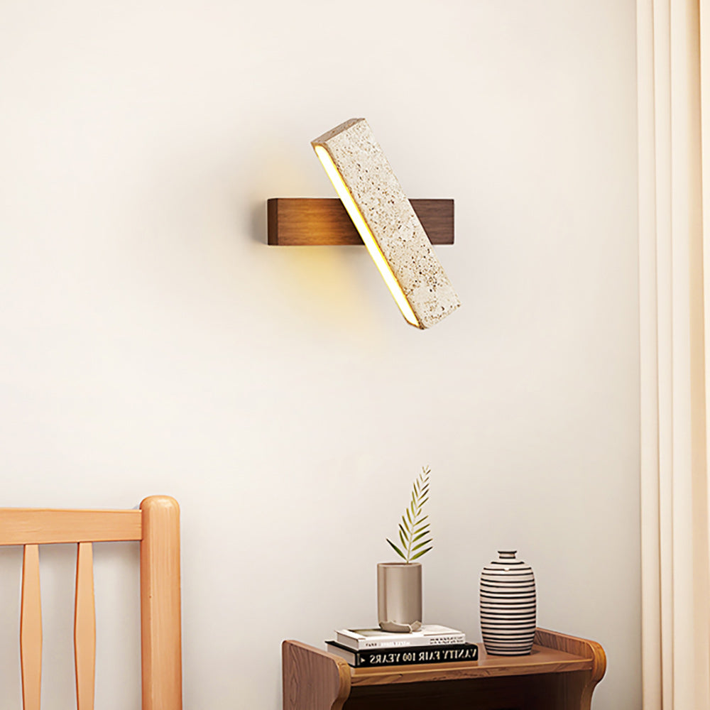 Ostruvyo Moderne Minimaliste Linéaire Noyer Travertin Applique Murale - Neutralighting