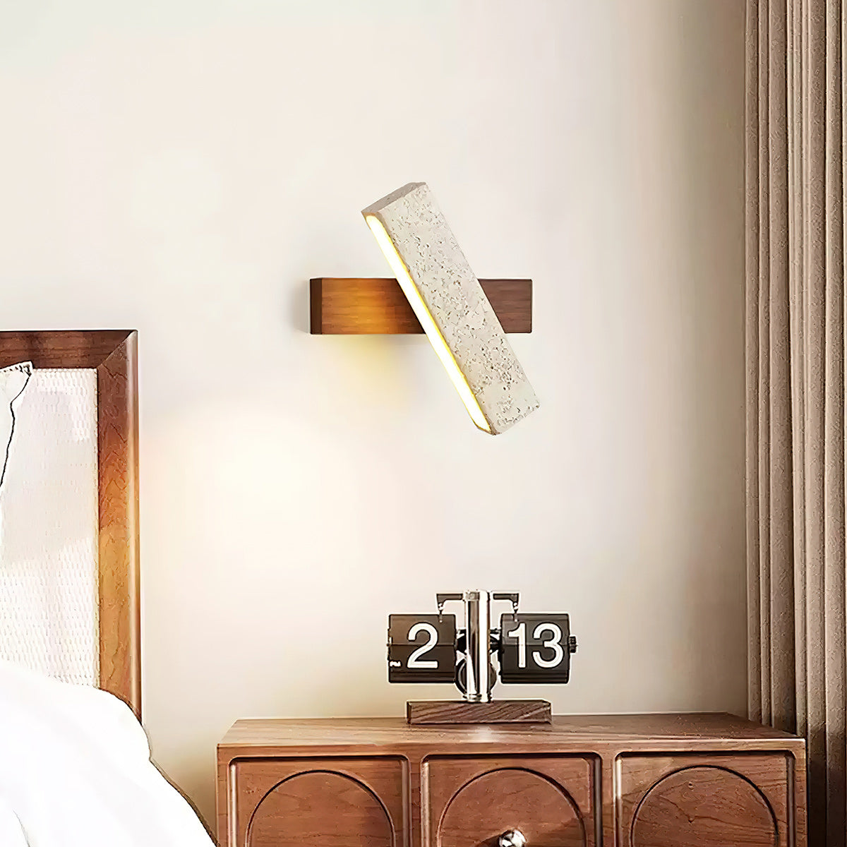 Ostruvyo Moderne Minimaliste Linéaire Noyer Travertin Applique Murale - Neutralighting