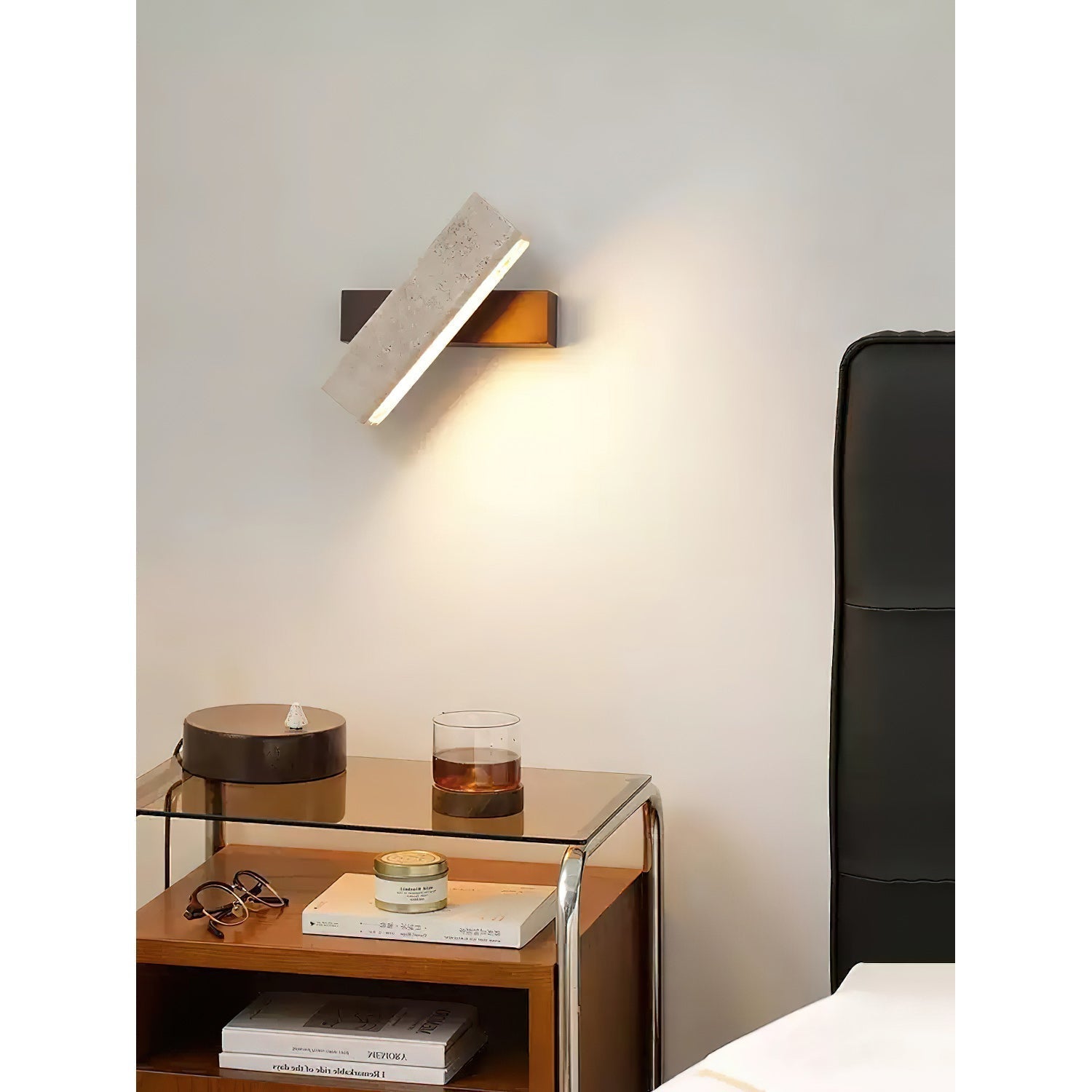 Ostruvyo Moderne Minimaliste Linéaire Noyer Travertin Applique Murale - Neutralighting