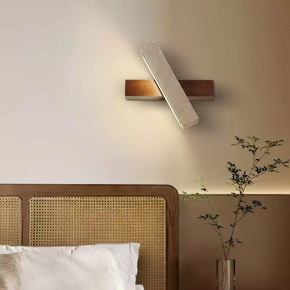 Ostruvyo Moderne Minimaliste Linéaire Noyer Travertin Applique Murale - Neutralighting