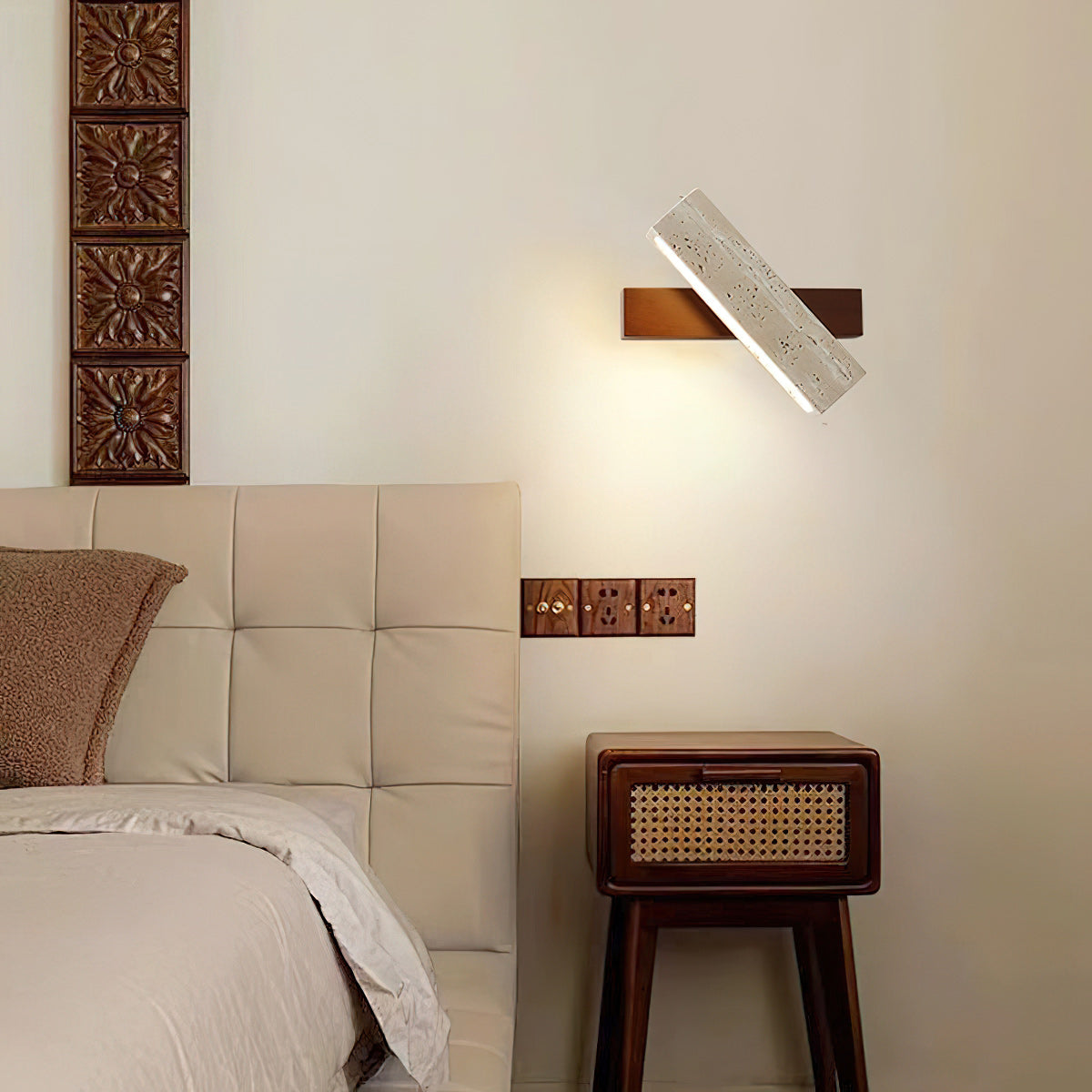 Ostruvyo Moderne Minimaliste Linéaire Noyer Travertin Applique Murale - Neutralighting