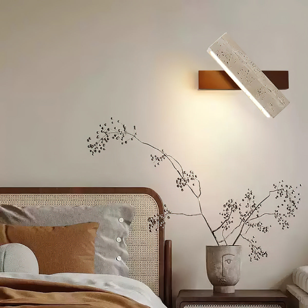 Ostruvyo Moderne Minimaliste Linéaire Noyer Travertin Applique Murale - Neutralighting