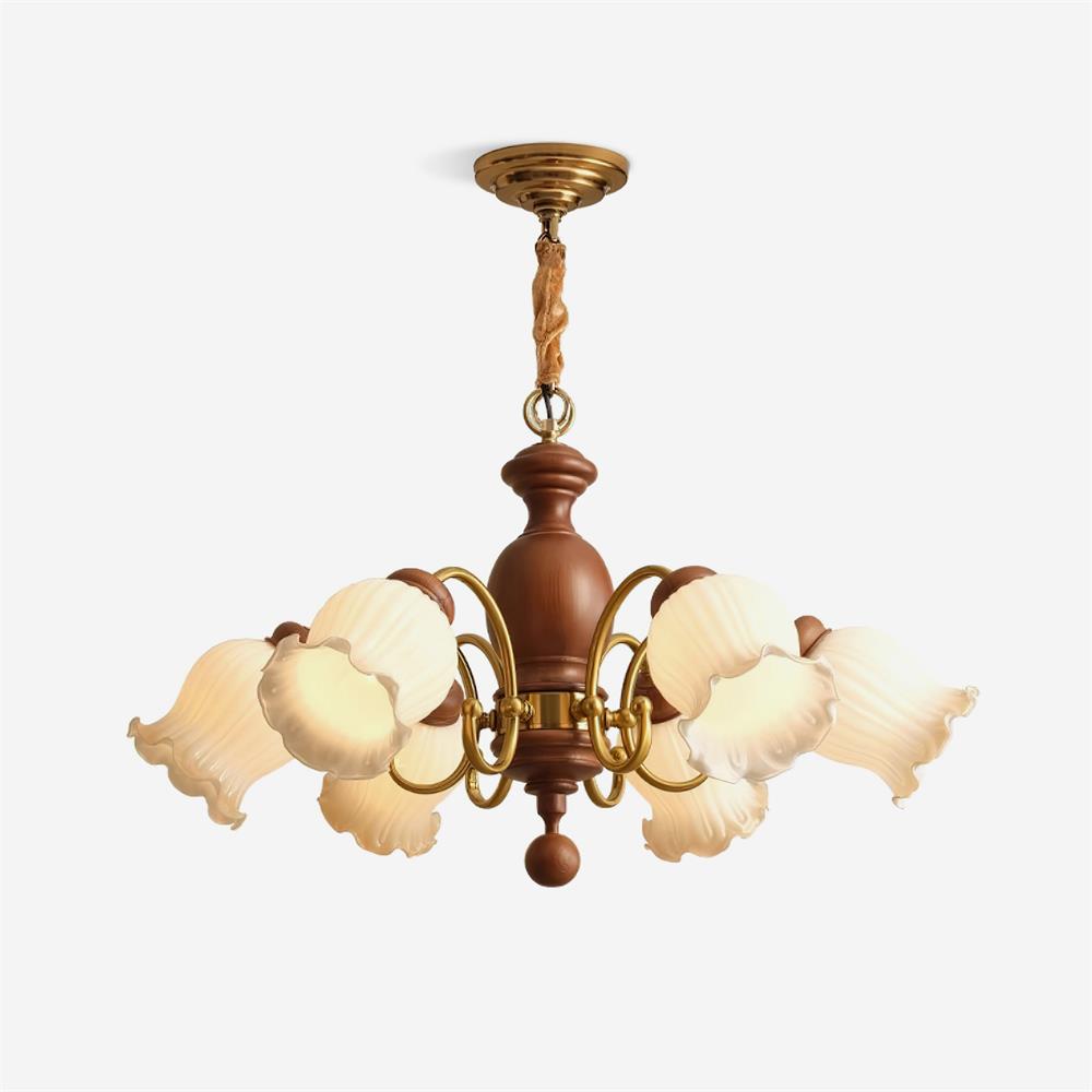 Lustre Abat-jours en Verre Tulipe Cadre en Bois de Noyer Style Rustique - Neutralighting