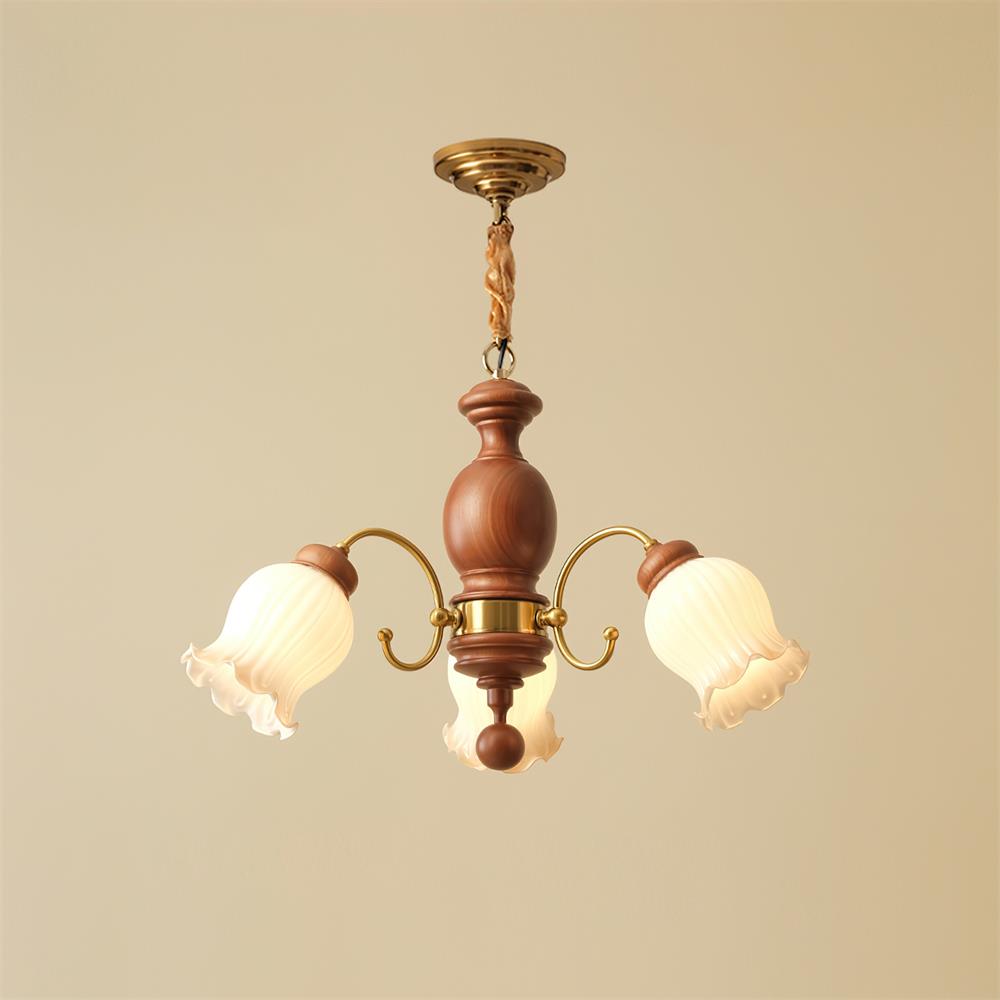 Lustre Abat-jours en Verre Tulipe Cadre en Bois de Noyer Style Rustique - Neutralighting