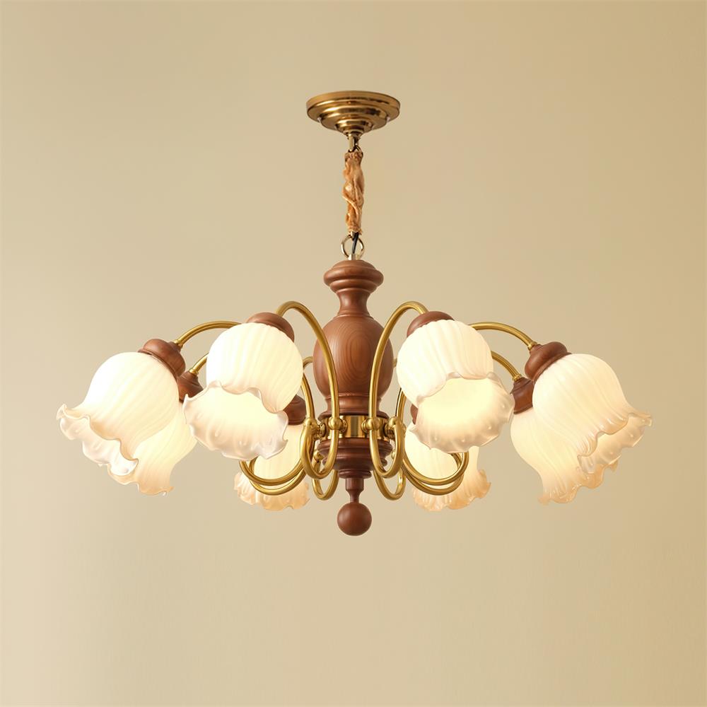 Lustre Abat-jours en Verre Tulipe Cadre en Bois de Noyer Style Rustique - Neutralighting