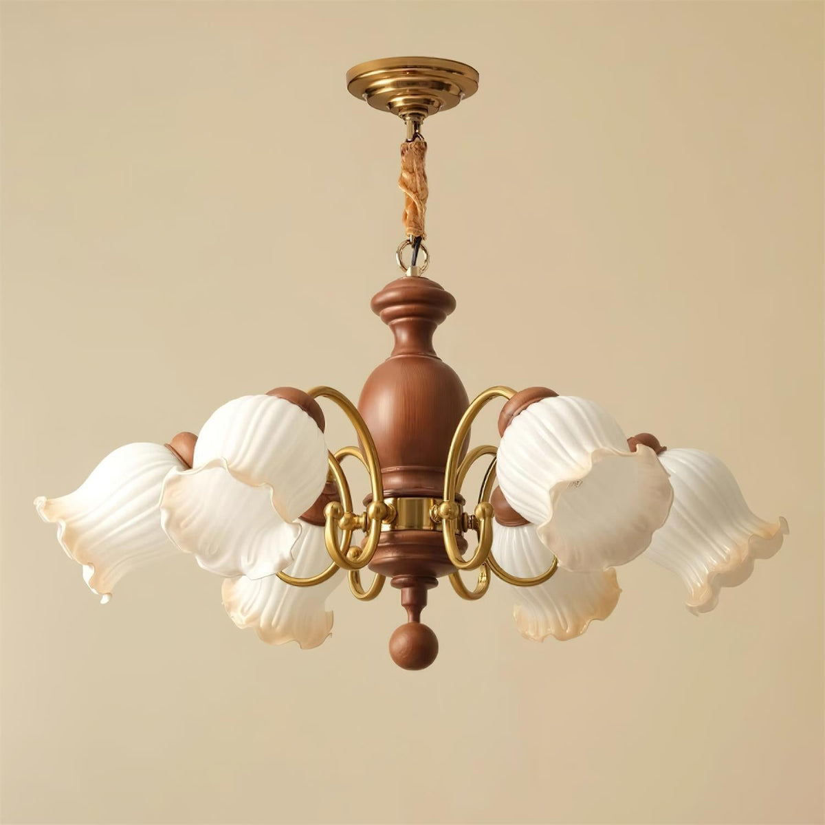 Lustre Abat-jours en Verre Tulipe Cadre en Bois de Noyer Style Rustique - Neutralighting