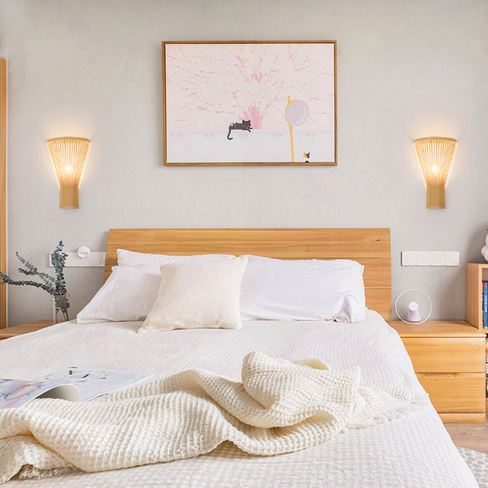 Muto LED Applique Murale Rotin Bambou Naturelle, Rotin/Acrylique, Chambre à Coucher - Neutralighting