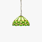 Tiffany Vintage Ligne Gemmes Cône Suspension Verre Métal Salon - Neutralighting