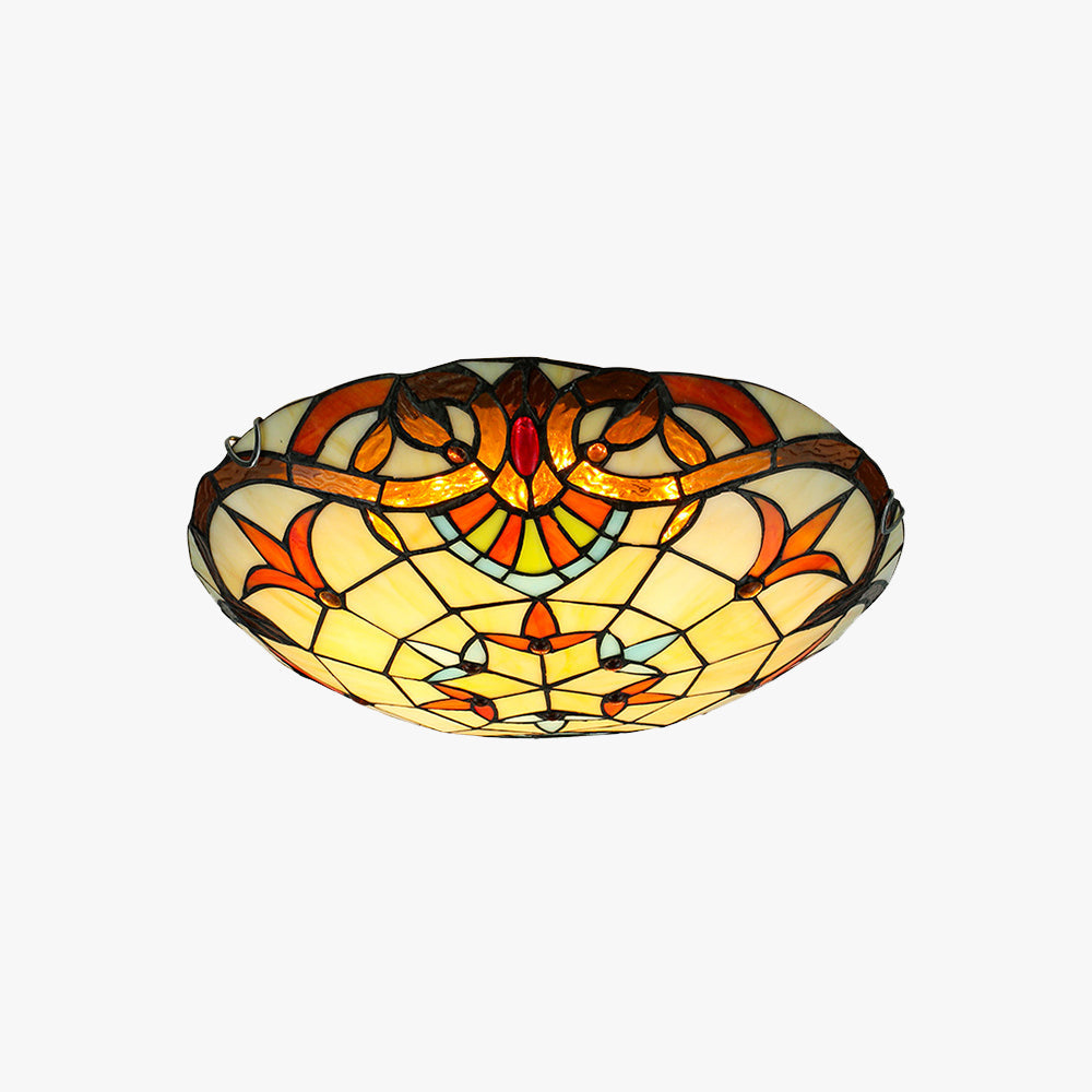 Tiffany Baroque Rond LED Plafonnier Verre Métal Chambre À Coucher - Neutralighting