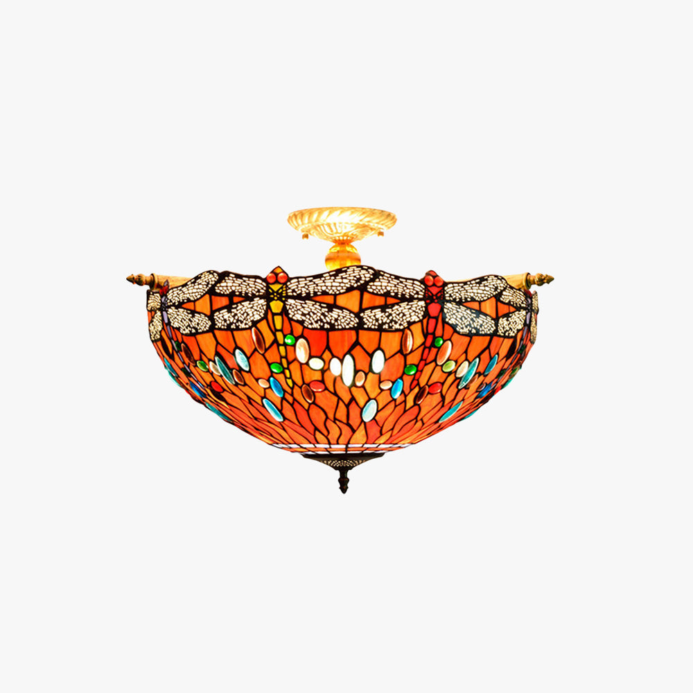 Tiffany Vintage Design Plafonnier Verre Métal Salle À Manger - Neutralighting