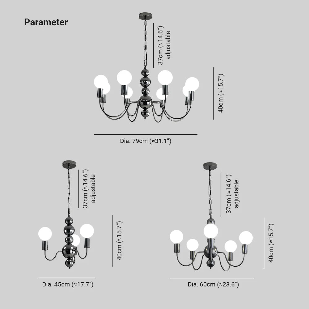 Valentina Lustre Médiéval LED Sphérique Noir Métal Salon - Neutralighting