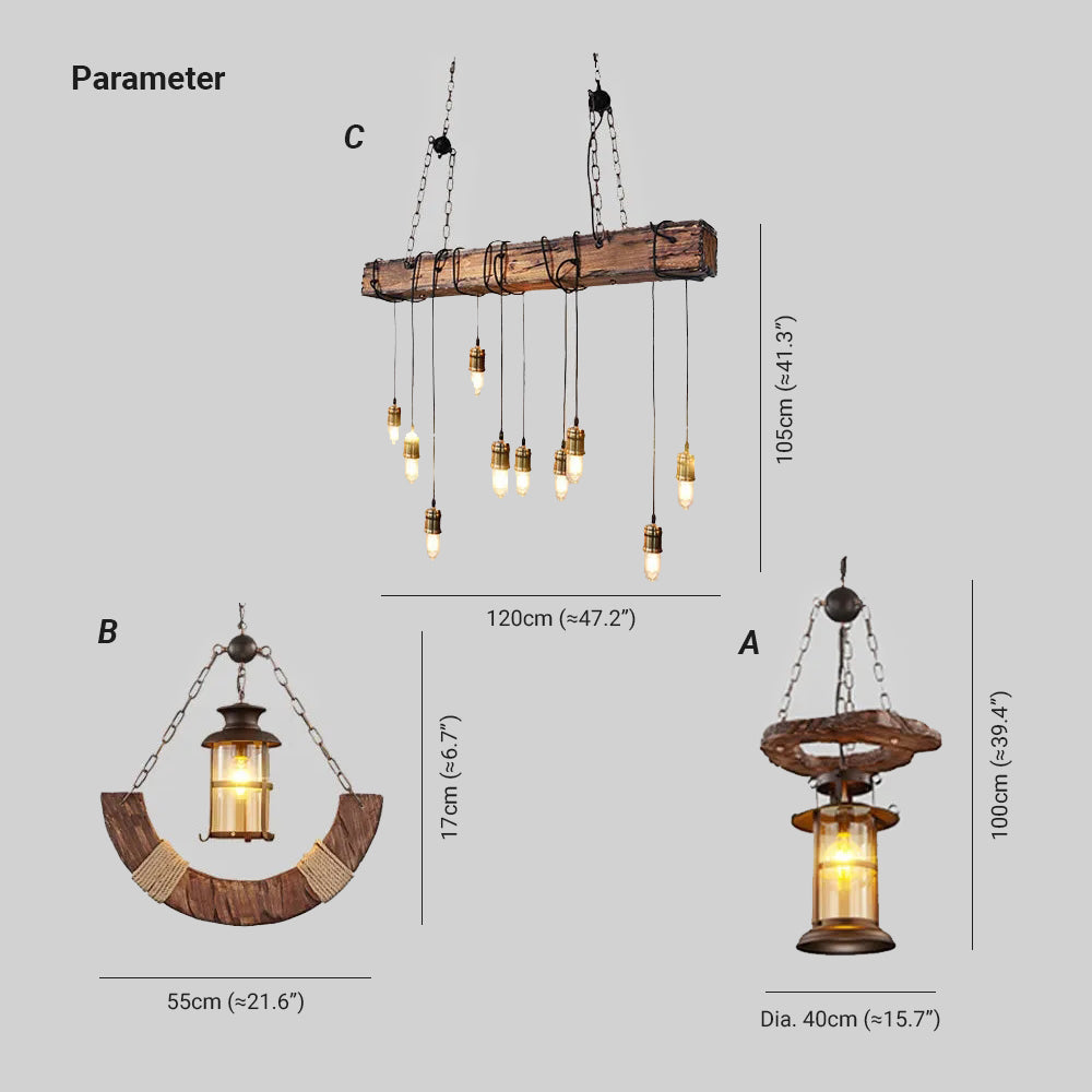 Epoch Industrie LED Suspension Linénaire Brun Bois Métal Verre Salle à Manger